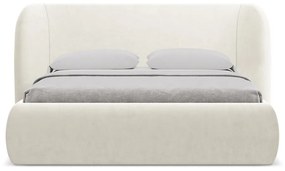 Letto matrimoniale imbottito crema con vano contenitore con griglia 160x200 cm Hauke - Makamii