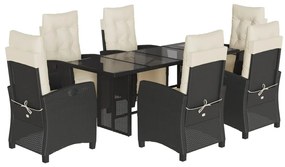 Set da pranzo da giardino 7 pz nero con cuscini in polyrattan