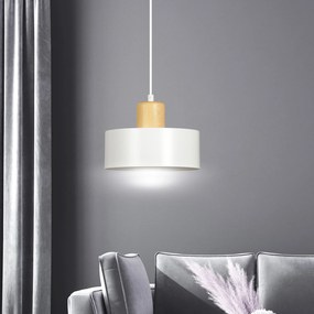Sospensione Nordica 1 Luce Surya In Acciaio Bianco E Legno