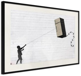 Poster  Banksy: Fridge Kite  Cornice Quadri Cornice nera con pass-partout, Larghezza x Altezza Home decor 45x30