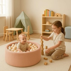 Piscina di palline rosa in velluto a coste ø 90x30 cm Montessori – Meowbaby