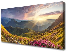 Quadro su tela Paesaggio del sole del prato di montagna 100x50 cm