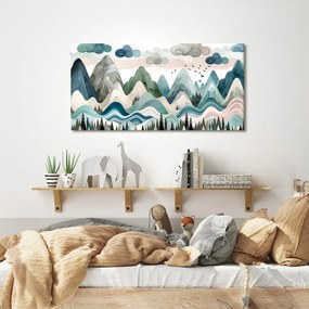 Quadro su tela – Montagne dipinte con uccelli in volo