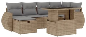 Set divani da giardino 7 pz con cuscini beige in polyrattan