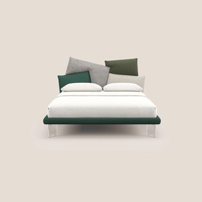 Rebus letto imbottito dal design moderno con piedi trasparenti in plexiglass