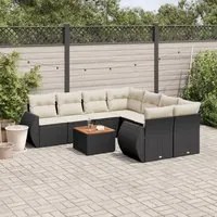 Set Divani da Giardino 9 pz con Cuscini Nero in Polyrattan 3224929