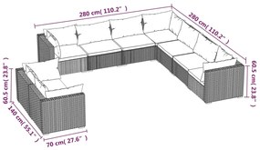 Set Divani da Giardino 9 pz con Cuscini in Polyrattan Grigio