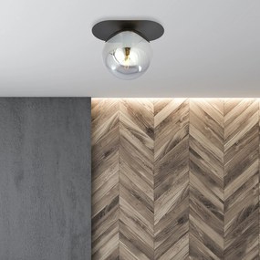 Plafoniera Minimal 1 Luce Teia In Acciaio Nero E Sfera Vetro Fumè