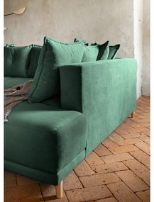 Divano letto angolare in velluto a coste verde (angolo destro a forma di U) Lazy Lukka - Miuform