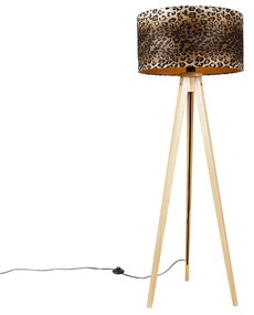 Lampada da terra a treppiede naturale con paralume leopardo 50 cm - Tripod Classic
