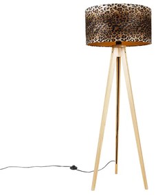 Lampada da terra legno paralume leopardato 50 cm - TRIPOD CLASSIC
