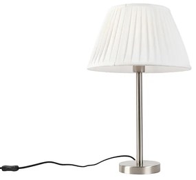 Lampada da tavolo classica in acciaio con paralume plissettato bianco 35 cm - Simplo