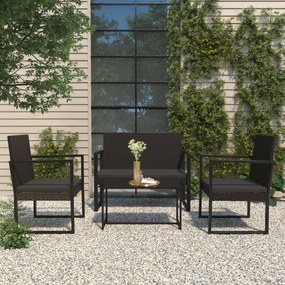 Set divani da giardino 4 pz con cuscini nero in polyrattan