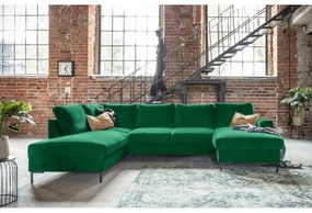 Divano letto a U in velluto verde, angolo sinistro Lofty Lilly - Miuform