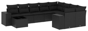 Set divani da giardino 10pz con cuscini in polyrattan nero
