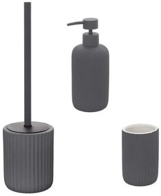 Set portaspazzolini dispenser portasapone e portascopino in ceramica grigio Color