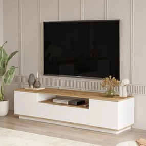Composizione Da Soggiorno Mobile TV Con Tavolino E Madia Bianco E Rovere Frame