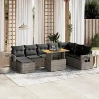 Set Divano da Giardino 9 pz con Cuscini Grigio in Polyrattan 3275741