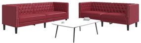 Sei Divani Chesterfield 2 Pz Rosso Vino İn Similpelle /