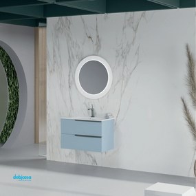 Mobile Bagno Sospeso "New Harmony Urban" Da 80 Cm Composto Da Due Cassetti Finitura Blu Pastello Opaco