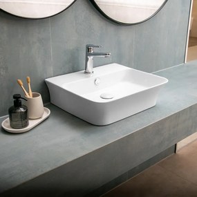 Kamalu - lavabo bagno da appoggio design rettangolare 48.5 cm ceramica bianca | kl-4850