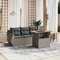 Set Divano da Giardino 5 pz con Cuscini Grigio in Polyrattan 3272075