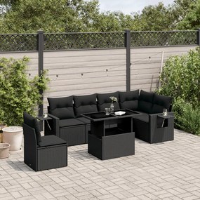 Set divani da giardino con cuscini 7pz nero polyrattan