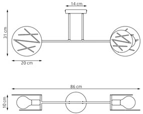 Plafoniera 2 Luci Plutone In Acciaio Bianco A Bracci E Diffusori A Cerchio
