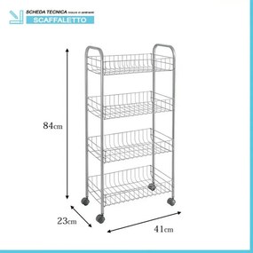 Carrello con ruote e 4 ripiani in acciaio con Polytherm rame Ascona
