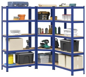 Scaffali A 5 Ripiani 3 Pz Blu İn Acciaio E Legno Multistrato /