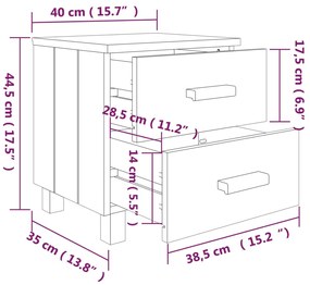 Comodino HAMAR Bianco 40x35x44,5 cm in Legno Massello di Pino