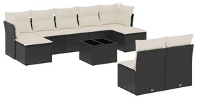 Set Divani da Giardino 10pz con Cuscini in Polyrattan Nero