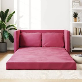 Divano Letto Da Terra 2 İn 1 Rosso Vino 122x204x55cm Velluto /