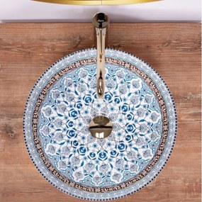 REA-U0267 - Lavabo da appoggio ARTE Ø 40 cm in ceramica con motivo ornamentale