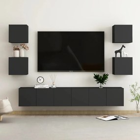 Set Di Mobili Porta Tv 7 Pz Nero İn Legno Multistrato /