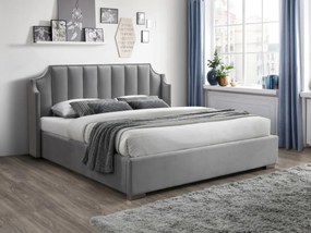 Letto con contenitore 160 x 200 cm con testata letto curva Velluto Grigio  - TEOMIS