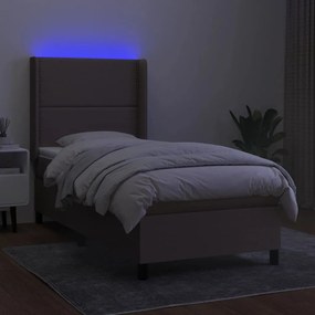 Letto a molle con materasso e led tortora 80x200 cm in tessuto