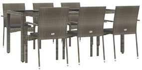 Set da Pranzo da Giardino 7 pz con Cuscini in Polyrattan Grigio