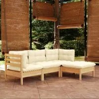 Set Divani da Giardino 4 pz con Cuscini Crema Massello di Pino 3096346