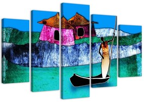 Quadro su tela 5 pannelli Africa colorata Natura