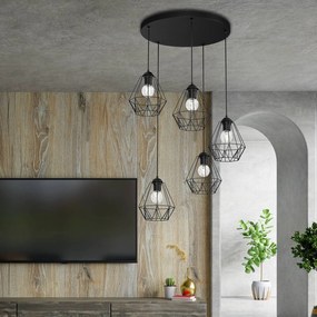 Luminex Lampada a sospensione Jin, nera, 5 luci, rotonda