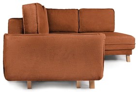 Divano angolare arancione allungabile con rivestimento in velluto a coste Tori – Bonami Selection