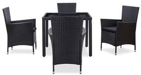 Set da pranzo da giardino 5 pz in polyrattan nero