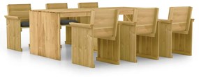 Set pranzo da giardino 7pz con cuscini legno di pino impregnato