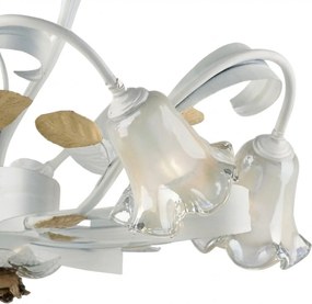 Lampadario Arte Povera Cesto Metallo Bianco E Oro 5 Luci E14