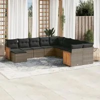 Set Divani da Giardino 11 pz con Cuscini in Polyrattan Grigio 3260653