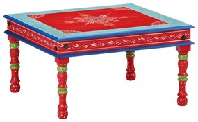 Tavolino Salotto Rosso Dipinto A Mano Legno Massello Di Mango /