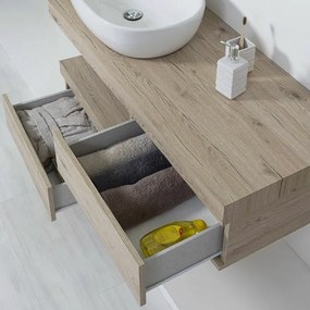 Mensola bagno 120 in Rovere di Bordeaux con staffe lavabo e specchio
