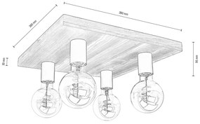 Envostar Lobo plafoniera a 4 luci in pino marrone
