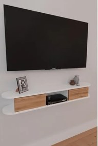 Mobile TV Sospeso 120x20x18 cm 2 Ante E Vano A Giorno Omega Bianco E Rovere